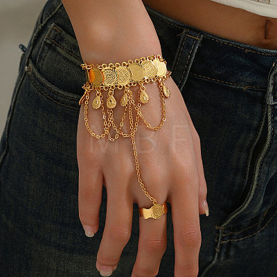 Brass Teardrop Charm Bracelet with Coin Chains YO6855-1