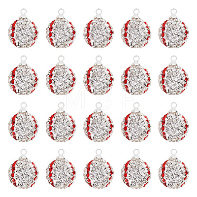 20Pcs Round Polymer Clay Rhinestone Pendants PALLOY-OC00048-1