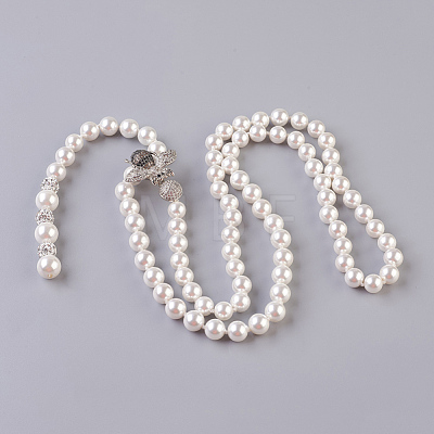 Natural Round Shell Pearl Pendant Necklaces NJEW-P232-B-1
