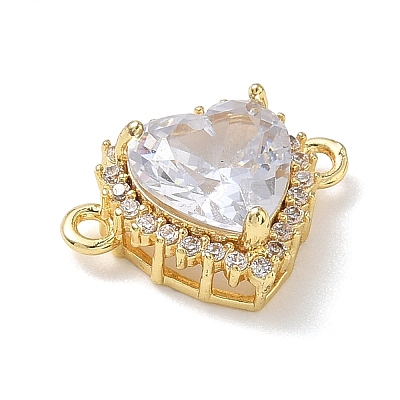 Brass Micro Pave Cubic Zirconia with Glass Heart Links Connector Charms KK-L268-017G-01-1