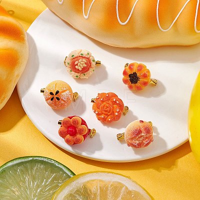 6Pcs 6 Styles Resin Imitation Bread Brooch for Women JEWB-BR00165-1