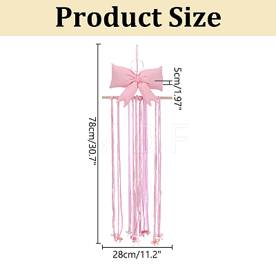 Polyester Bowknot & Wood Hair Clips Storage Hangers with Yarn AJEW-WH0596-944-1