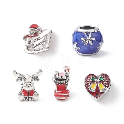 Christmas Theme Alloy Enamel European Beads MPDL-Q213-15AS-1