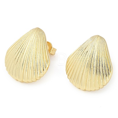 Rack Plating Shell shape Brass Stud Earrings for Women EJEW-Z059-01G-1