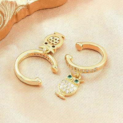 Owl Brass Micro Pave Cubic Zirconia Cuff Earrings EJEW-Z164-01G-1