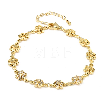 Clover Brass Micro Pave Clear Cubic Zirconia Link Chain Bracelets for Women BJEW-A090-03G-1
