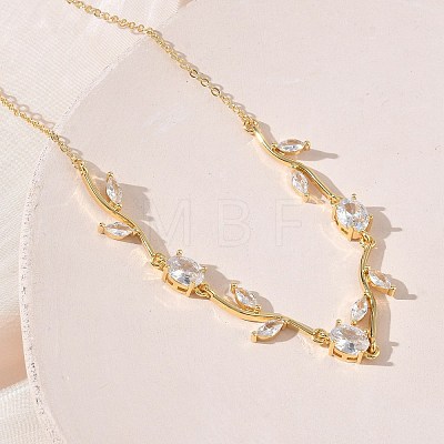 Brass Pave Cubic Zirconia Rose Flower Link Cable Chain Necklaces for Women NJEW-C121-05A-02G-1