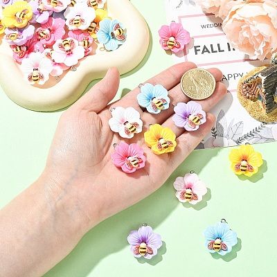 30Pcs 6 Colors Opaque Resin Pendants RESI-YW0006-11-1