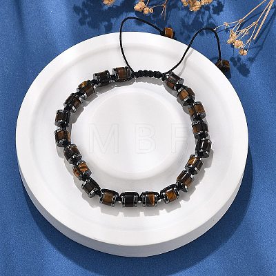 Adjustable Natural Tiger Eye and Non-magnetic Synthetic Hematite Braided Bead Bracelets BJEW-Z090-01K-1