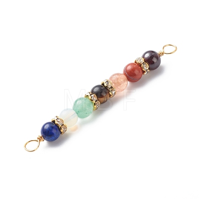 7 Chakra Mixed Gemstone Copper Wire Wrapped Connector Charms PALLOY-JF01900-02-1