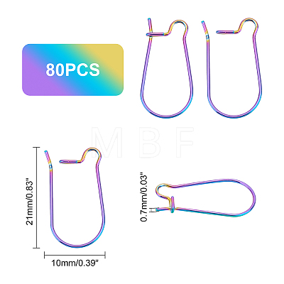 DICOSMETIC 80Pcs Rainbow Color 304 Stainless Steel Hoop Earrings Findings STAS-DC0010-42-1