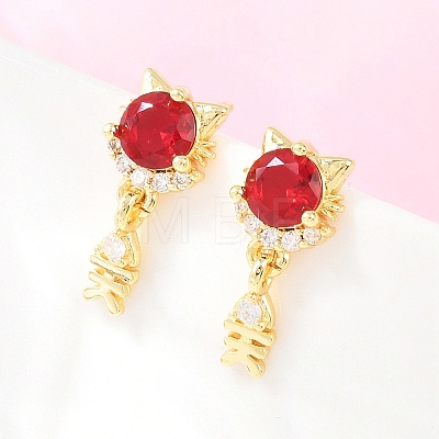 Brass Micro Pave Cubic Zirconia Dangle Stud Earrings EJEW-F405-24G-05-1