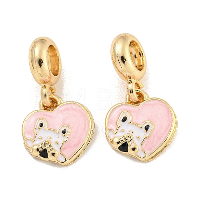 Rack Plating Alloy Enamel Heart with Dog European Dangle Charms FIND-B034-50G-1