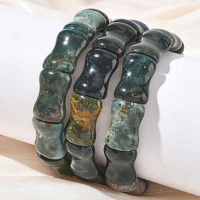 Bamboo Natural Indian Agate Beads Stretch Bracelets for Women Men BJEW-K304-01A-1