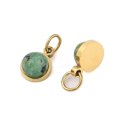 Ion Plating(IP) Natural African Turquoise(Jasper) Half Round Charms with Jump Ring STAS-A097-05G-16-1