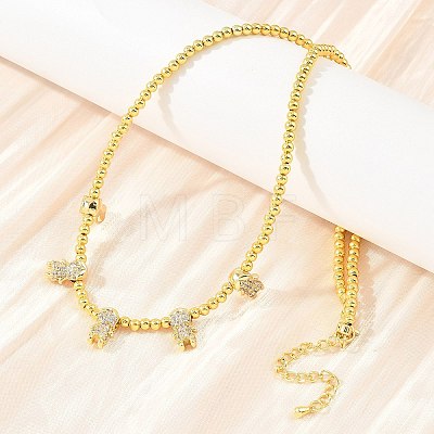 Brass Micro Pave Clear Cubic Zirconia Boy and Round Beaded Necklaces KK-CBA4547-14G-1