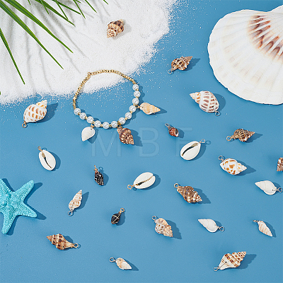 140Pcs 14 Styles Natural Mixed Shell Pendants PALLOY-ME00021-1