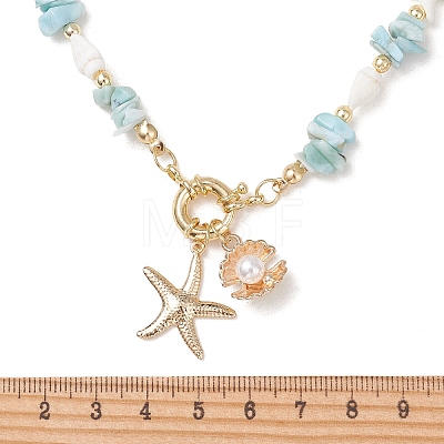 Ocean 304 Stainless Steel Starfish & Alloy Shell Shape Pendant Necklaces NJEW-JN06291-1