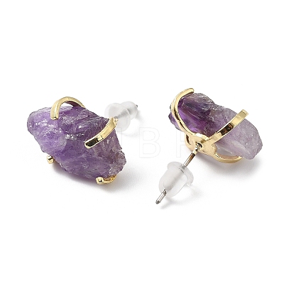 Raw Rough Natural Gemstone Stud Earrings EJEW-R148-01LG-1