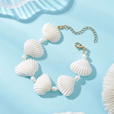 Natural Spiral Shell & Freshwather Pearl Beaded for Women BJEW-TA00746-1