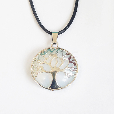 Alloy Pave Natural Quartz Crystal Tree of Life Pendant Necklaces LS-KW6501-1-1