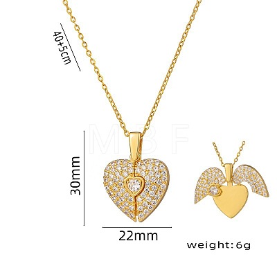 Valentine's Day Brass Micro Pave Clear Cubic Zirconia Heart Locket Pendant 304 Stainless Steel Cable Chain Necklaces for Women WG30B58-01-1