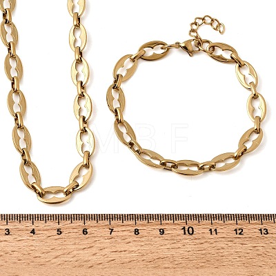 304 Stainless Steel Coffee Bean Chain Bracelet & Necklace Jewelry Sets SJEW-L199-19G-1