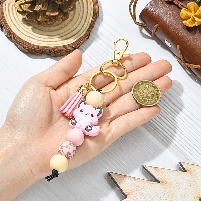 Fox Silicone with Faux Suede Tassel Pendant Decorations HJEW-YW00451-04-1