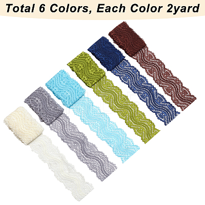 Gorgecraft 12 Yards 6 Colors Polyester Elastic Lace Trim SRIB-GF0001-20A-1