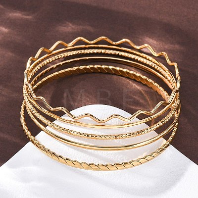 5Pcs 304 Stainless Steel Bangle Set for Women BJEW-S162-01C-G-1