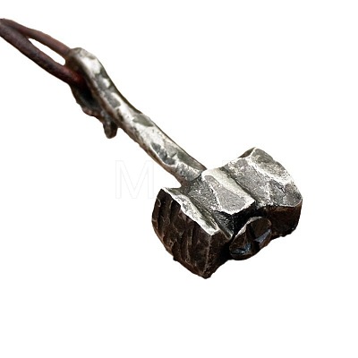Alloy Viking Hammer Pendant Imitation Leather Cord Necklaces for Men FS-WGE3E04-01-1