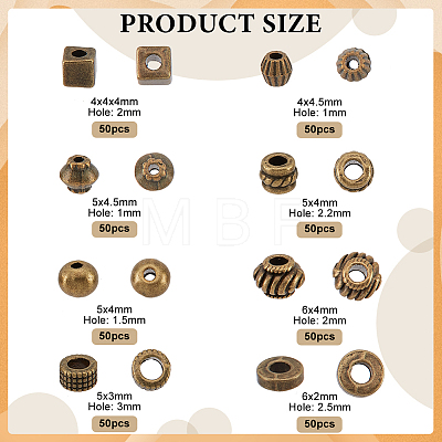  400Pcs 8 Styles Tibetan Style Alloy Spacer Beads FIND-NB0003-35-1