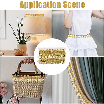 Polyester Metallic Thread & Sequins Lace Tassel Ribbon OCOR-WH0105-237B-1