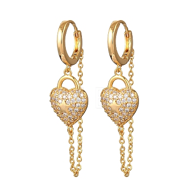 Heart Brass Micro Pave Clear Cubic Zirconia Hoop Earrings EJEW-F384-07G-1