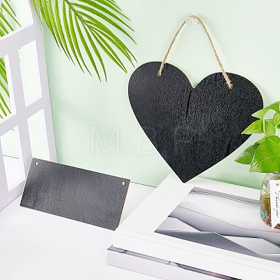CRASPIRE 4Pcs 2 Style Heart & Rectangle Wooden Hanging Plate HJEW-CP0001-01-1