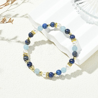 Natural Lapis Lazuli & Dyed Quartz & Non-magnetic Synthetic Hematite & Shell Pearl Beaded Bracelets for Women BJEW-JB13895-01-1