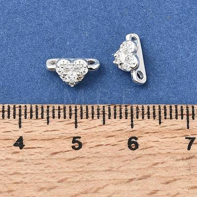 Brass Micro Pave Clear Cubic Zirconia 2-Loop Heart Spacer Bars KK-C258-05S-1