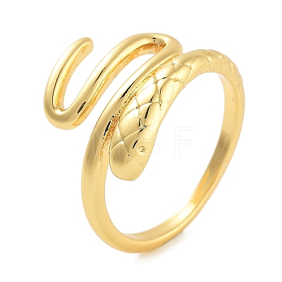 Snake Rack Plating Brass Open Cuff Rings for Women RJEW-Z059-22G-1