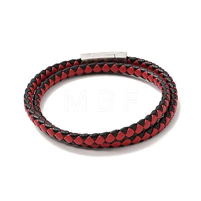 Microfiber Leather Braided Double Loops Wrap Bracelet with 304 Stainless Steel Magnetic Clasp for Men Women BJEW-C021-08-P-1
