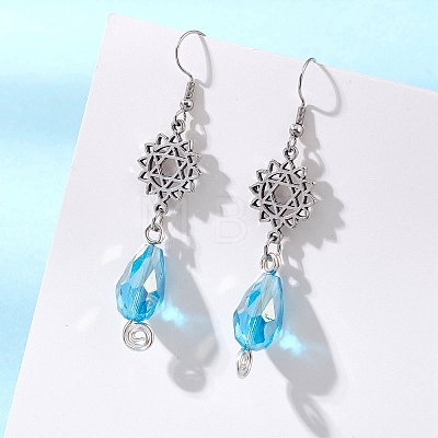 Teardrop with Flower Alloy Glass Dangle Earrings EJEW-JE06819-1