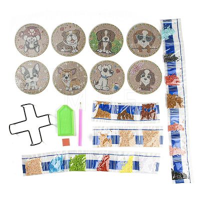 DIY Dog Theme Diamond Painting Wood Cup Mat Kits DIY-H163-02-1