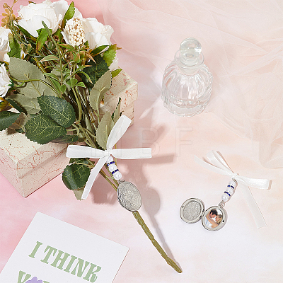 2Pcs 316 Stainless Steel Locket Oval Wedding Bouquet Pendants Decorations HJEW-UN00042-1