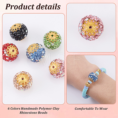  60Pcs 6 Color Handmade Polymer Clay Rhinestone Beads PORC-PH0001-38-1