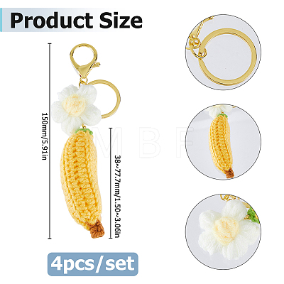 4Pcs Handmade Yarn Banana with Flower Pendant Keychains KEYC-HS00020-1