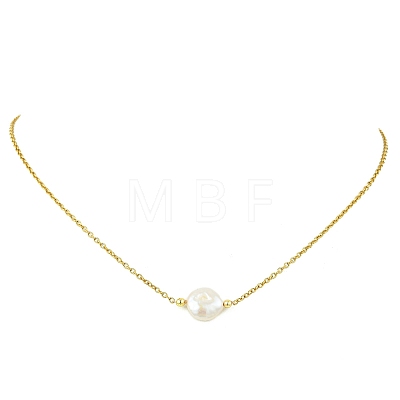 Natural Baroque Keshi Pearl Pendant 304 Stainless Steel Cable Chain Necklaces for Women NJEW-JN06225-02-1