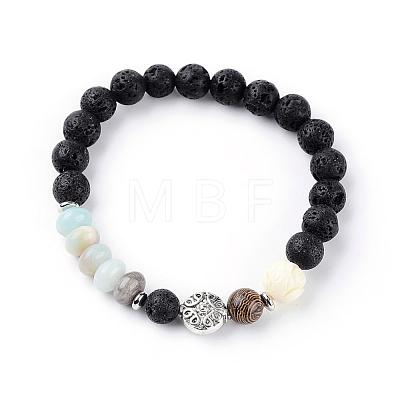 Natural Lava Rock Beads Stretch Bracelets BJEW-JB03394-01-1