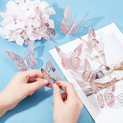 SUPERFINDINGS 4 Set 3D Butterfly Paper Mirror Wall Stickers DIY-FH0002-96-1