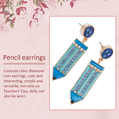 ANATTASOUL 4 Pairs 4 Colors Alloy Enamel Pencil Dangle Stud Earrings for Teachers' Day EJEW-AN0004-86-1