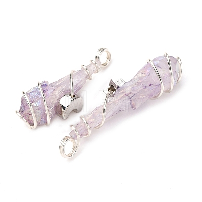 2Pcs Electroplated Natural Quartz Crystal Dyed Copper Wire Wrapped Pendants PALLOY-JF03164-02-1