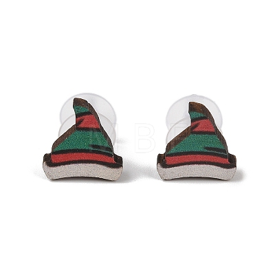 Christmas Theme Wood Stud Earrings EJEW-U016-06P-03-1